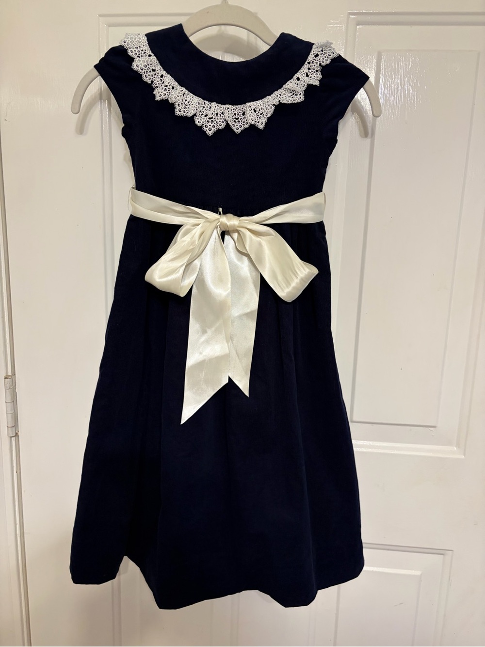 The Bailey Boys Classics Navy Blue Corduroy Dress w/Lace Collar & Satin Bow 5
